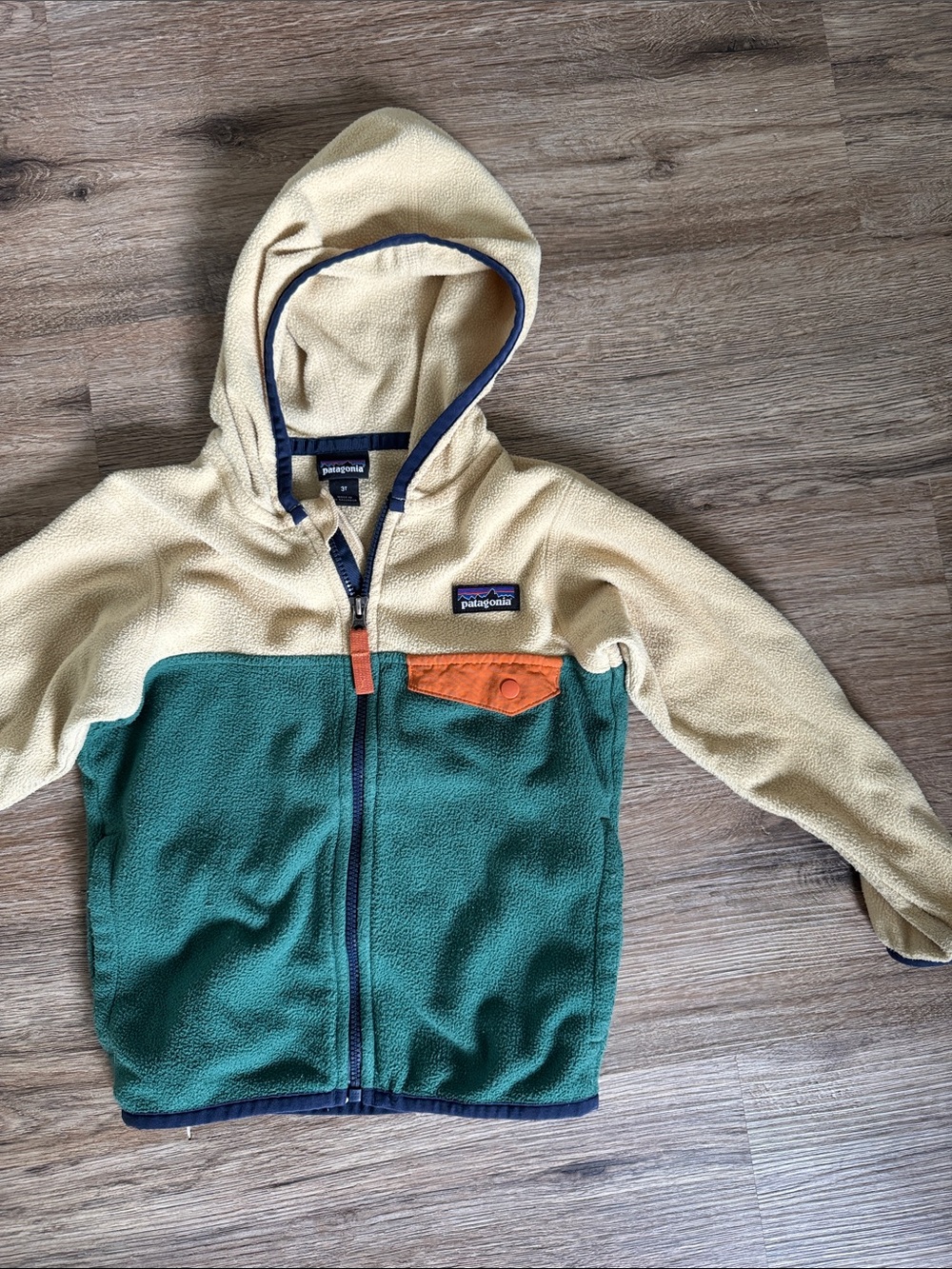 Patagonia Kids Hooded Fleece Jacket - Cream, Green & Orange Trim